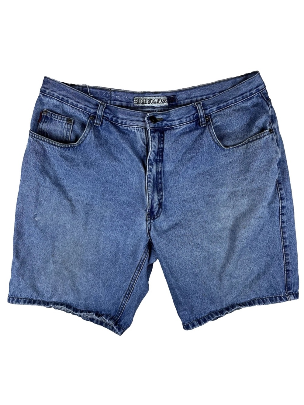 Vintage 90s 1990s Bugle Boy Waist 38 Sun Fade Blue Denim Jean Shorts Jorts Dad